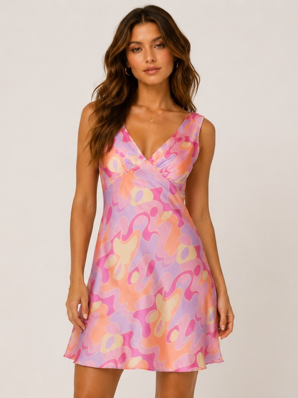 Peppermayo Audrey Vintage Slip Dress Psychedelic Swirl Satin Mini Pink Size 4 - Picture 1 of 9